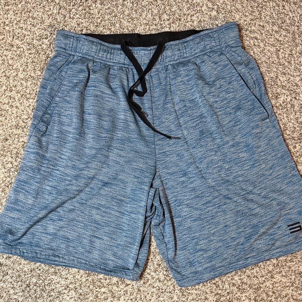 Three Sixty Six Men's Blue Heather Active Shorts with Drawstring- Medium